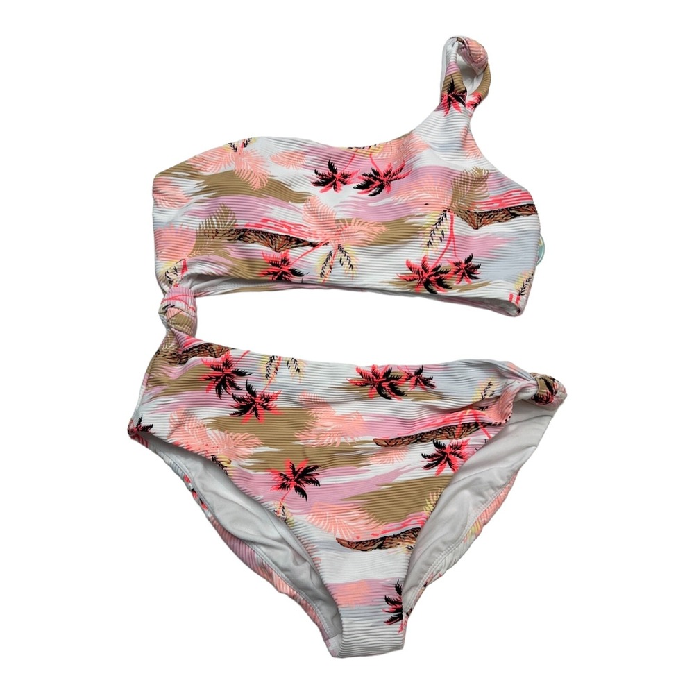 Island Soul Swimsuit Pink Tropical One Piece Waist Cut Out XL Vacation